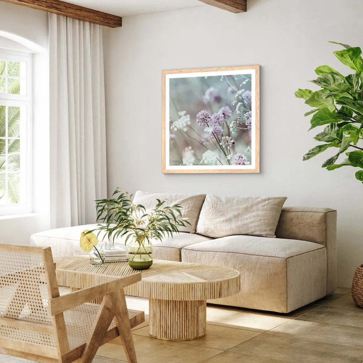 Pôster com moldura de carvalho claro - Doce delicadeza das ervas - 30x30 cm