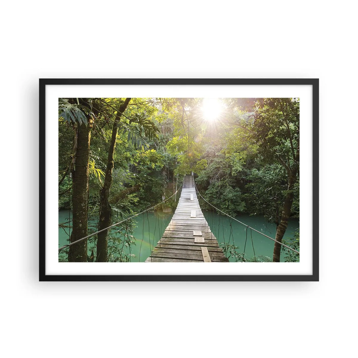 Pôster com moldura preta - Da água azul para a floresta azul - 70x50 cm