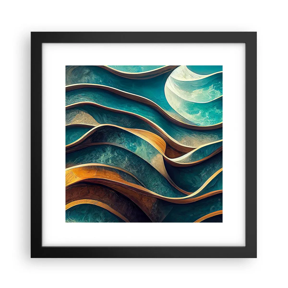 Pôster com moldura preta - Meandros de azul - 30x30 cm