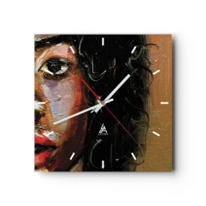 Relógio de parede - Relógio em vidro - Preto e brilho - 30x30 cm