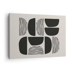 Quadro em tela - Geometria com semicírculos e linhas em preto sobre fundo claro - 70x50cm - Ofertas indiferentes - Decoração de parede moderna para a sala de estar e quarto ARTTOR