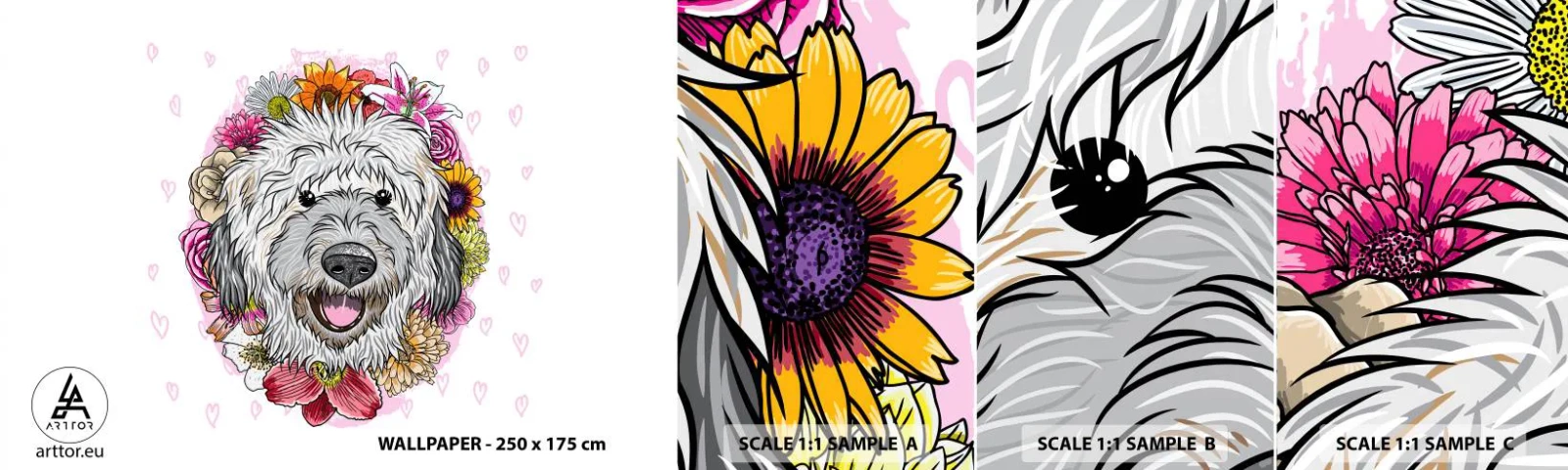 Amostra de papel de parede autocolante Deluxe Sticker - Alegria de cachorrinho - Abstração, Cachorro, Para crianças - 100x30 cm