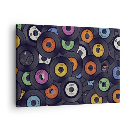 Quadro em tela - Vinis coloridos empilhados uns sobre os outros - 70x50cm - Cores dos clássicos - Decoração de parede moderna para a sala de estar e quarto ARTTOR
