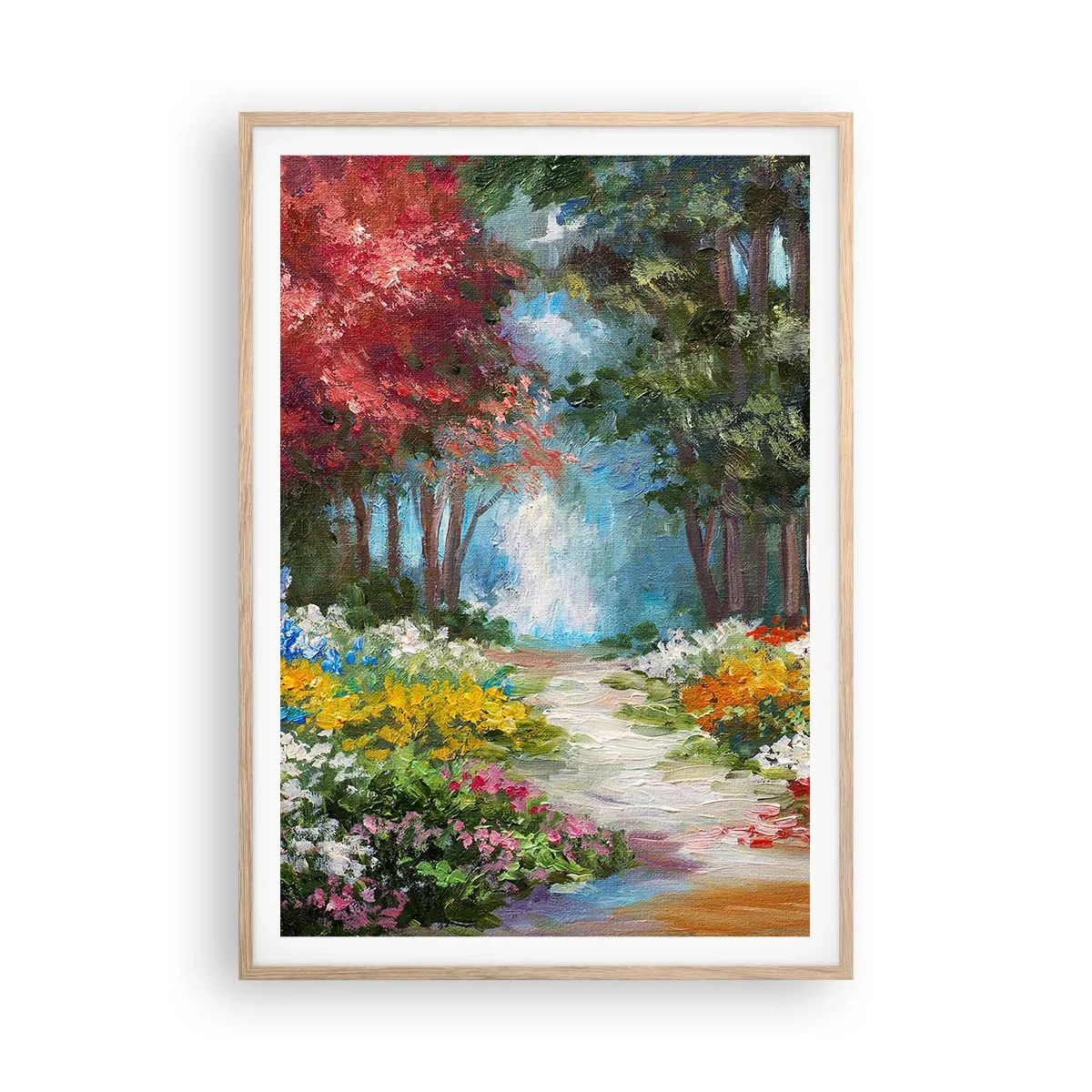 Pôster com moldura de carvalho claro - Jardim florestal, floresta florida - 70x100 cm