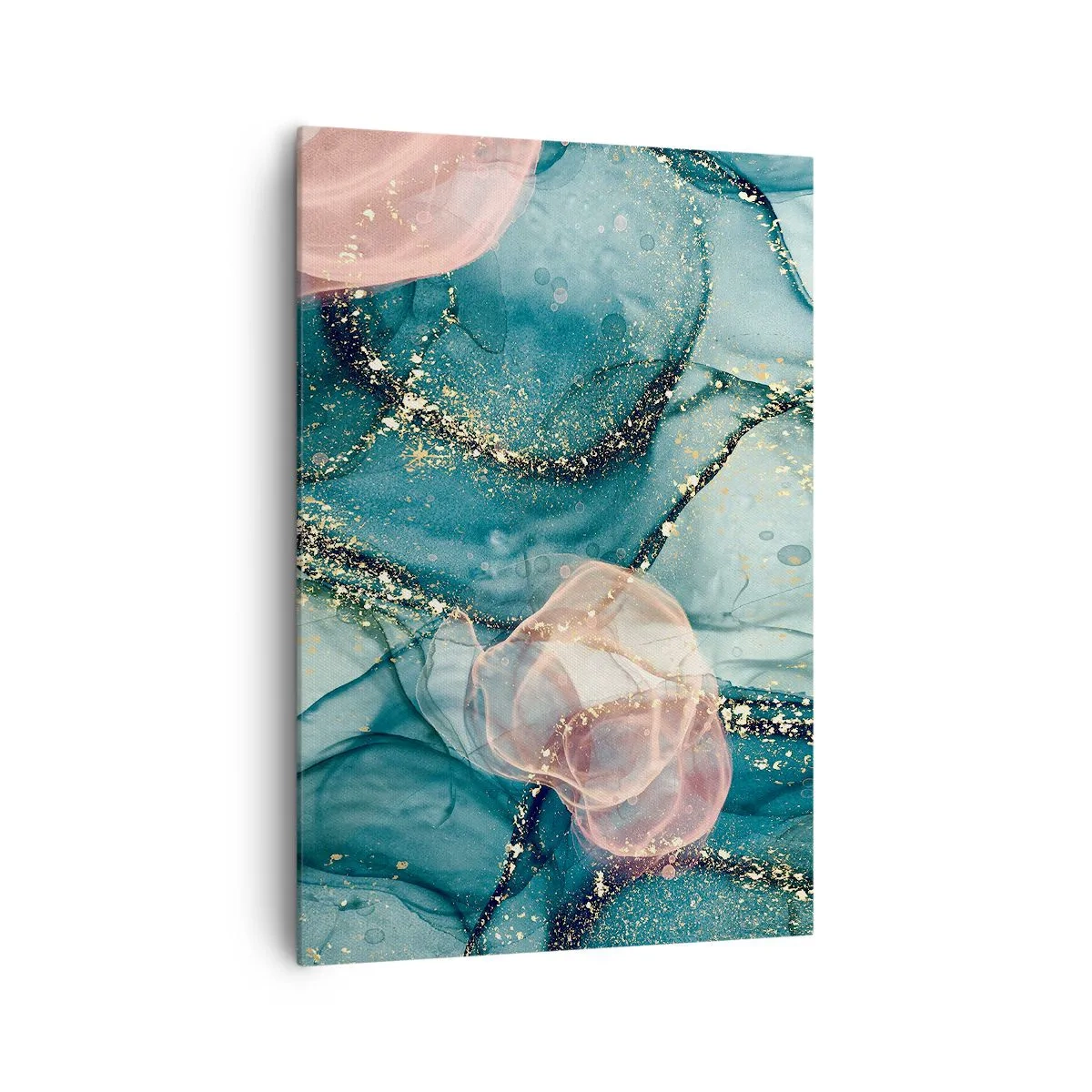 Quadro em tela - Azul seda, rosa tule - 70x100 cm