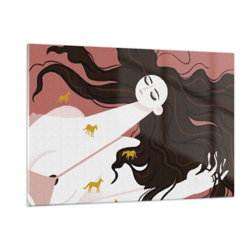 Quadro em vidro - Sonho com um cavalo dourado - 120x80 cm