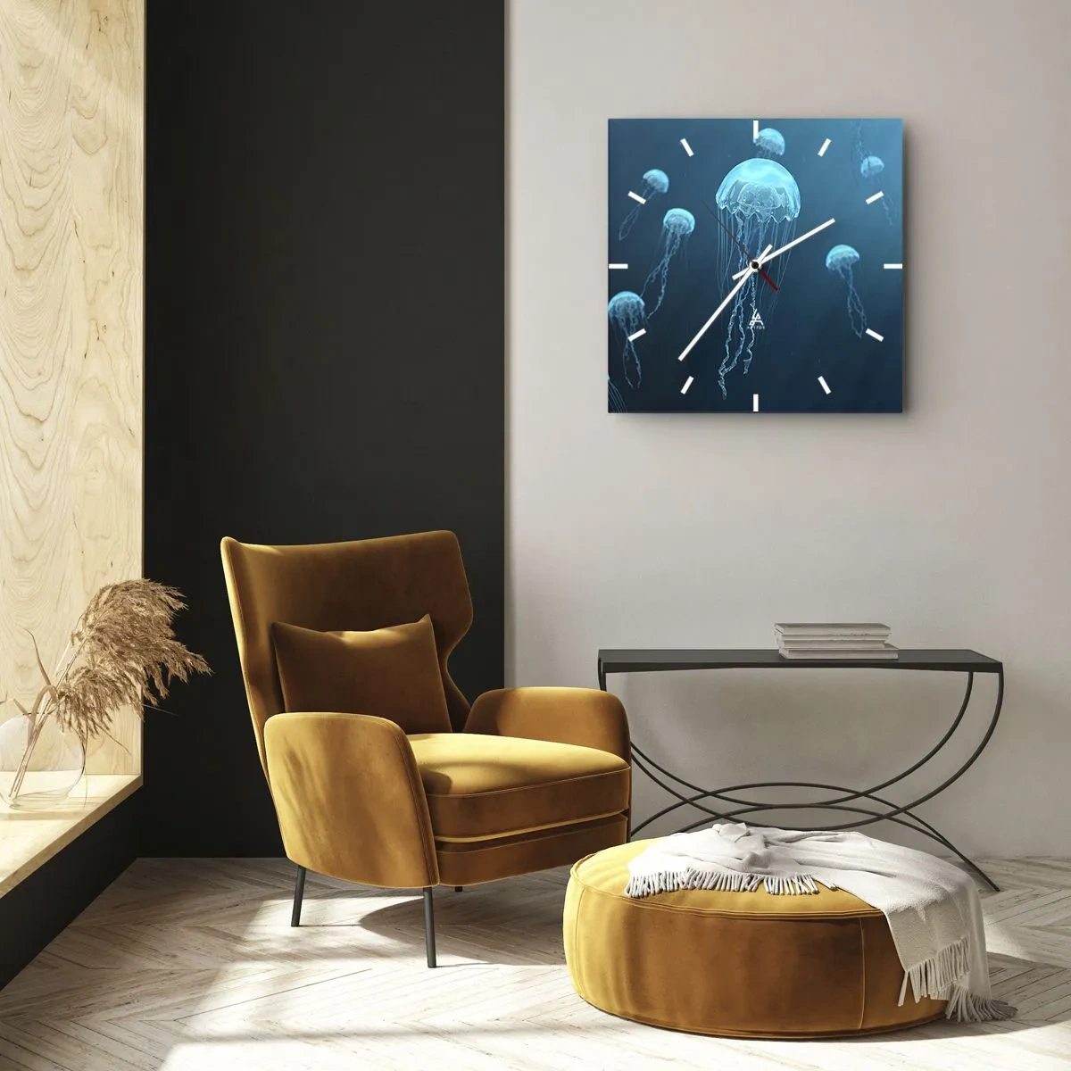 Relógio de parede - Relógio em vidro - Dança do oceano - 40x40 cm