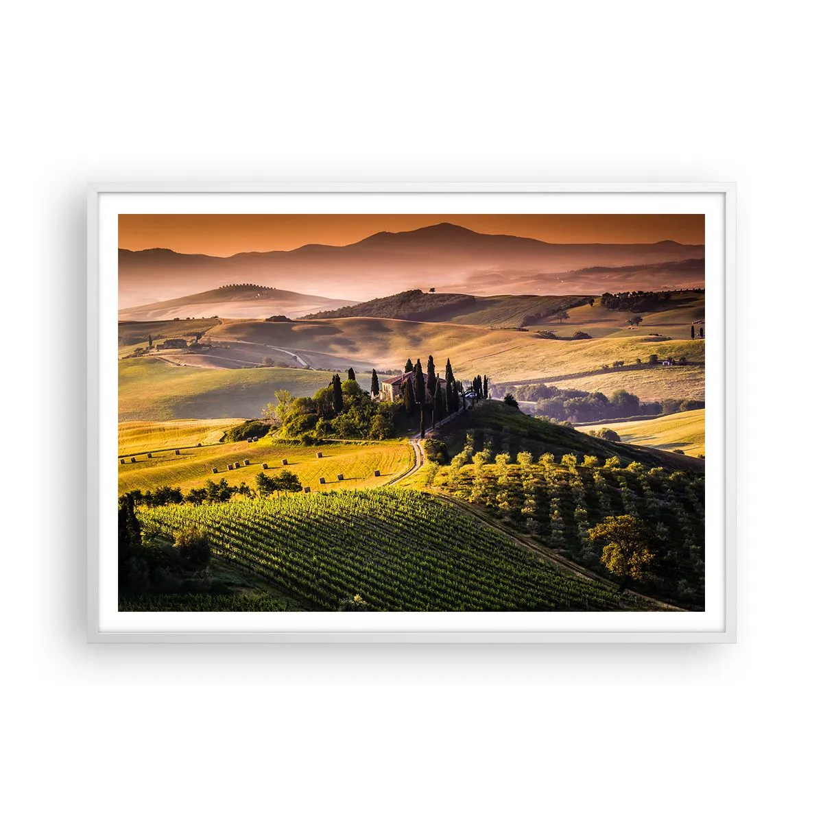 Pôster em moldura branca - Arcádia - Paisagem toscana - 100x70 cm