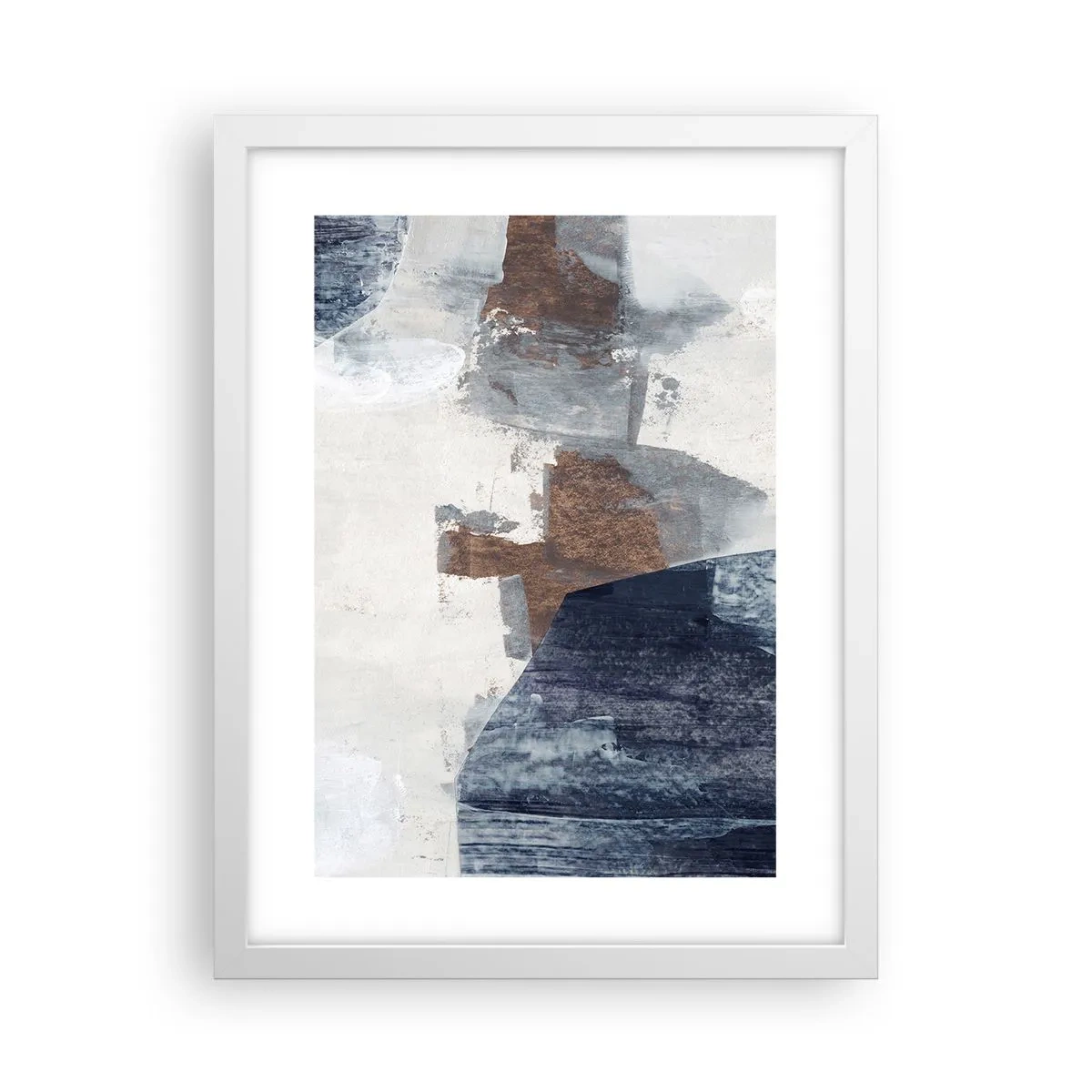 Pôster em moldura branca - Formas azuis e marrons - 30x40 cm