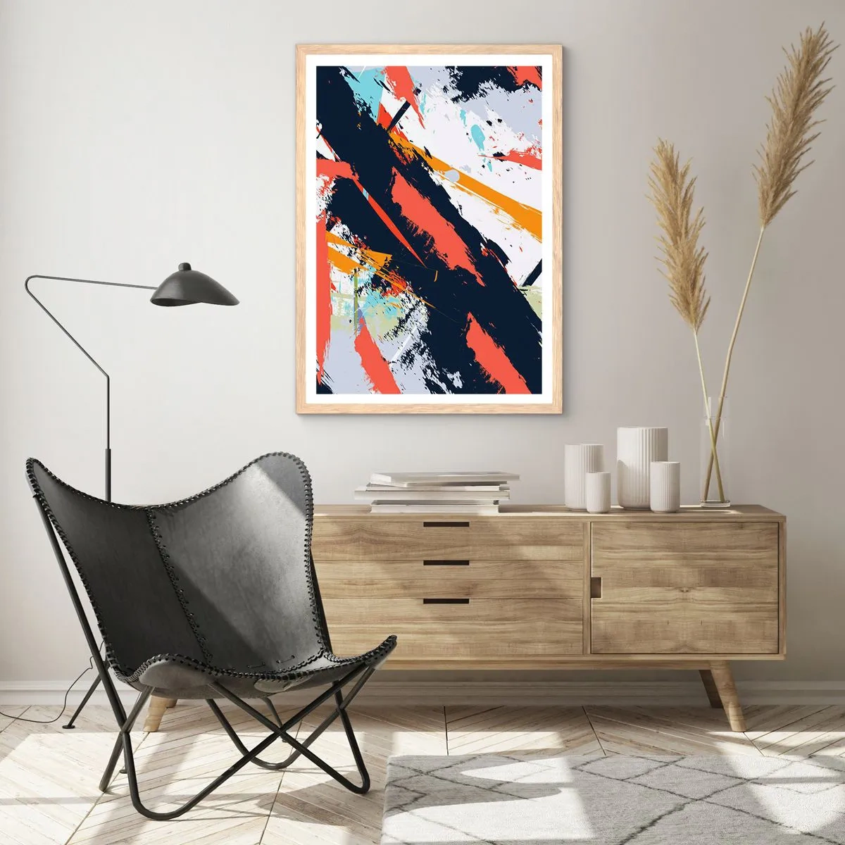 Pôster com moldura de carvalho claro - Composição dinâmica - 70x100 cm