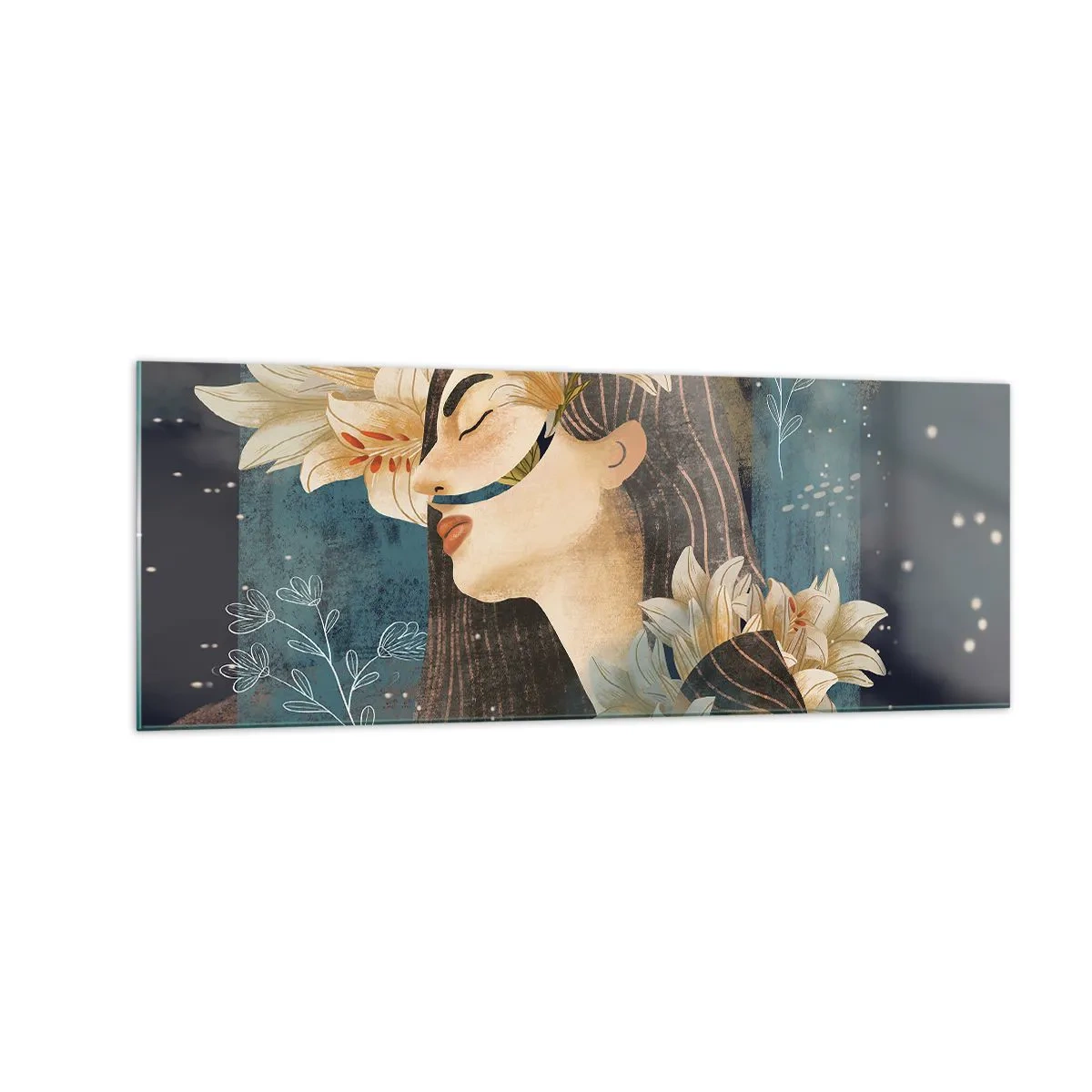 Quadro em vidro - O conto da princesa com lírios - 140x50 cm