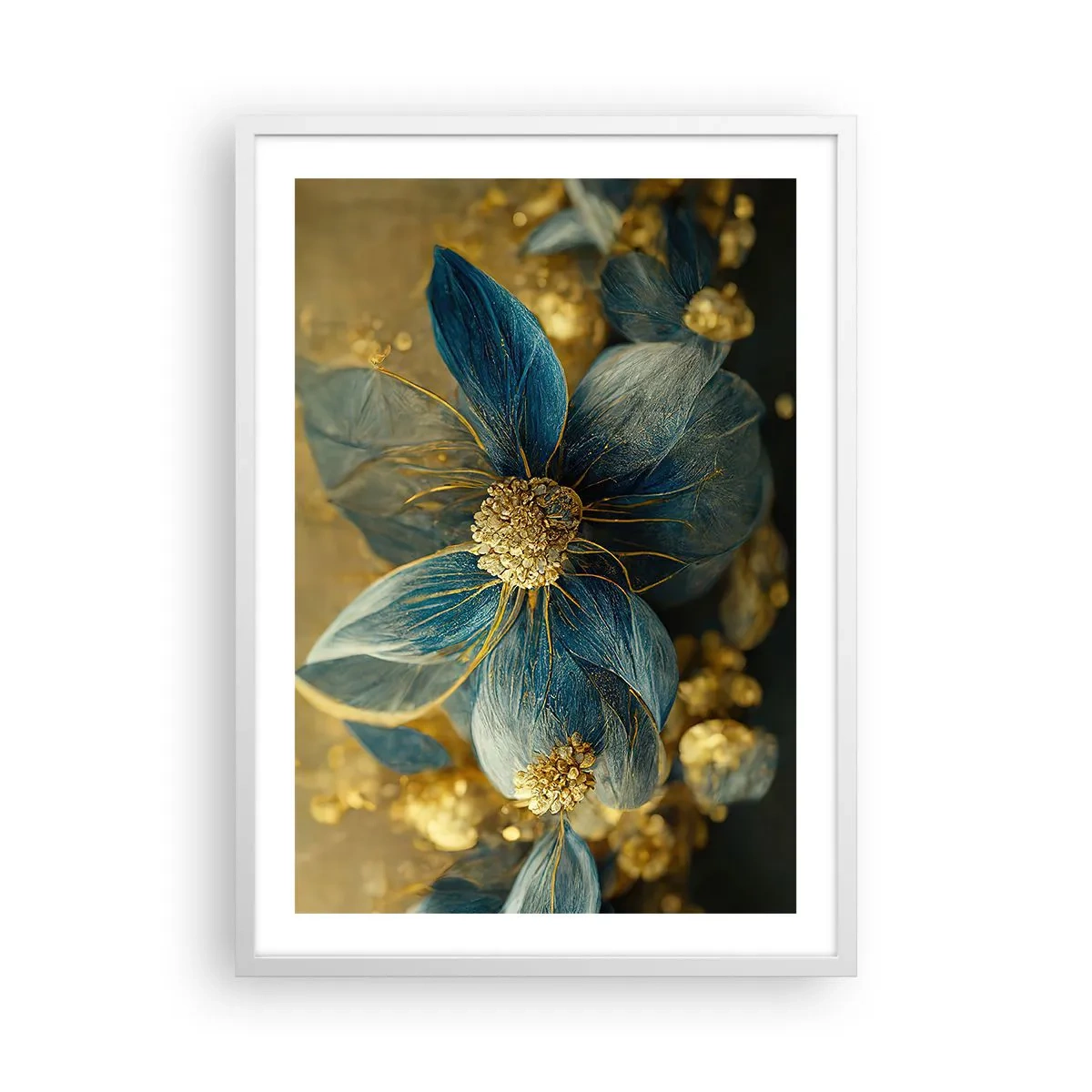 Pôster em moldura branca - Florescer com ouro - 50x70 cm