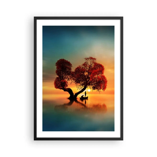 Pôster com moldura preta - Árvore em forma de coração ao pôr do sol - 50x70cm - A distância e o silêncio do mundo - Decoração de parede moderna para a sala de estar e quarto ARTTOR