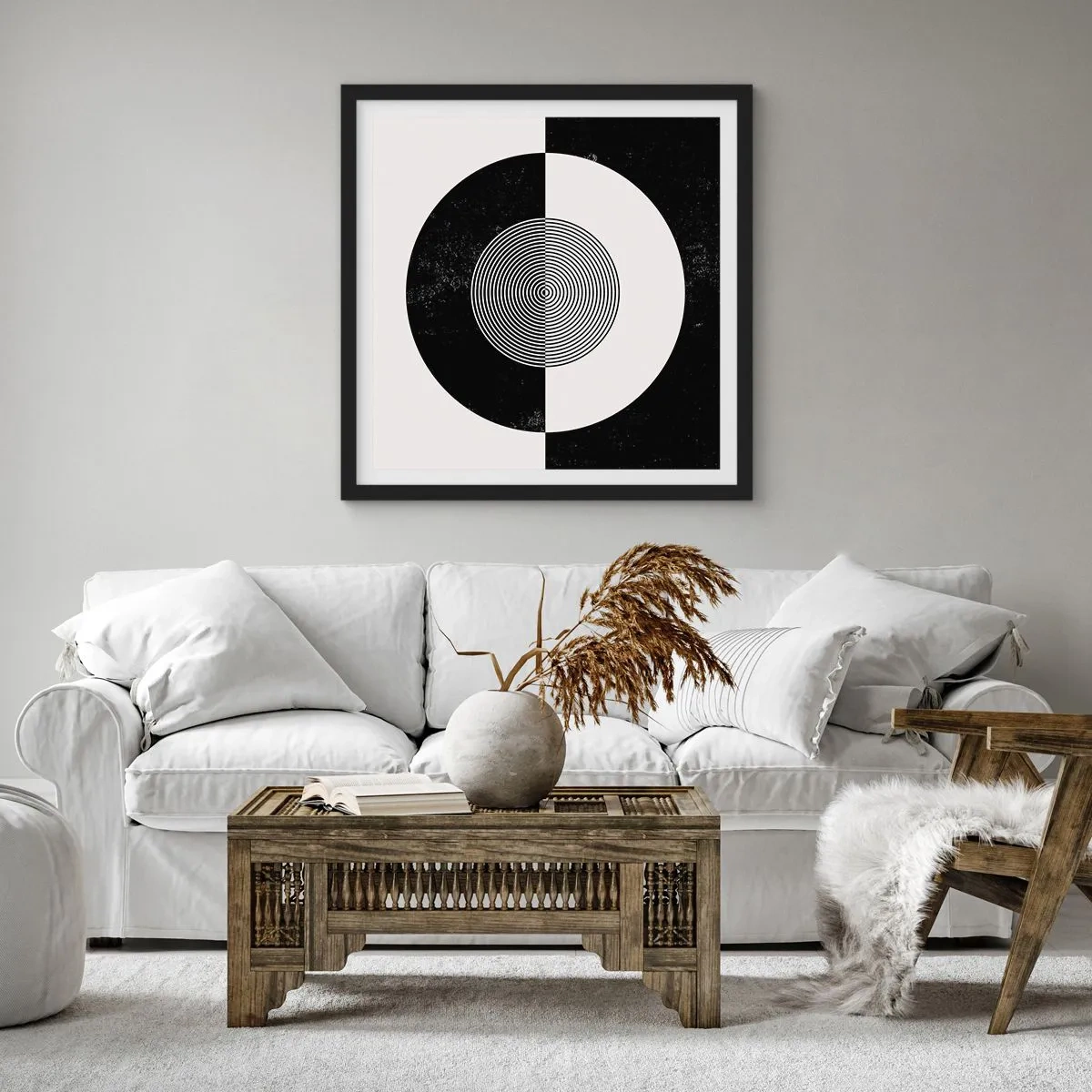 Pôster com moldura preta - Harmonia a preto e branco - 40x40 cm