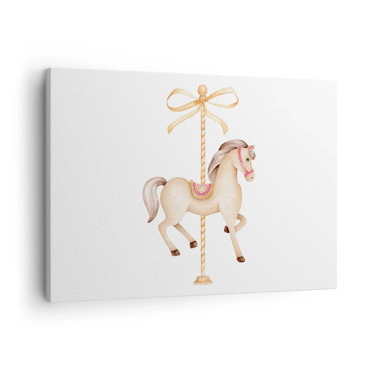 Quadro em tela - Um cavalo de carrossel com um arco em delicados tons pastéis - 70x50cm - Um trote gracioso - Decoração de parede moderna para a sala de estar e quarto ARTTOR