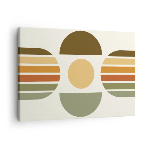 Quadro em tela - Composição geométrica com semicírculos e listras em tons terrosos - 70x50cm - Em tons terrosos - Decoração de parede moderna para a sala de estar e quarto ARTTOR
