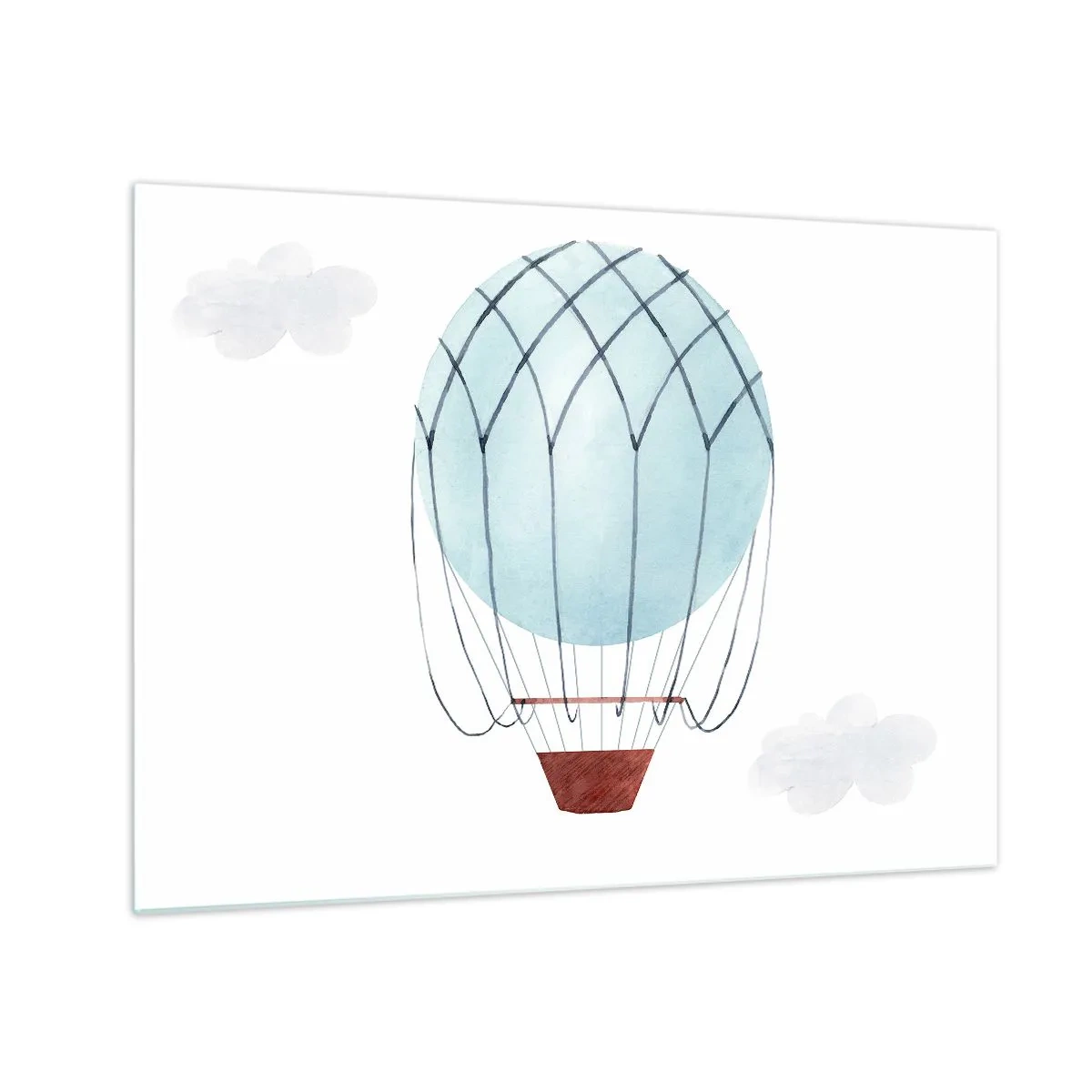 Quadro em vidro - Balão de ar quente azul nas nuvens - 70x50cm - Tudo nas nuvens - Decoração de parede moderna para a sala de estar e quarto ARTTOR