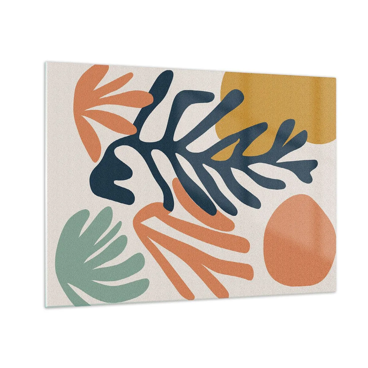 Quadro em vidro - Gráficos coloridos com motivos vegetais e corais - 70x50cm - Mares de coral - Decoração de parede moderna para a sala de estar e quarto ARTTOR