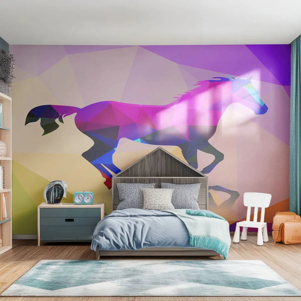 Papel de Parede Premium Canvas - O cubismo ainda vive - Animais, Cavalo, Figura Geométrica - 350x256 cm
