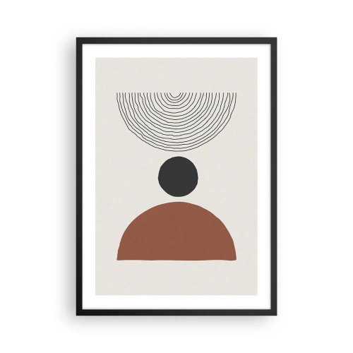 Pôster com moldura preta - Motivo geométrico com semicírculo e linhas sobre fundo claro - 50x70cm - Em destaque - Decoração de parede moderna para a sala de estar e quarto ARTTOR
