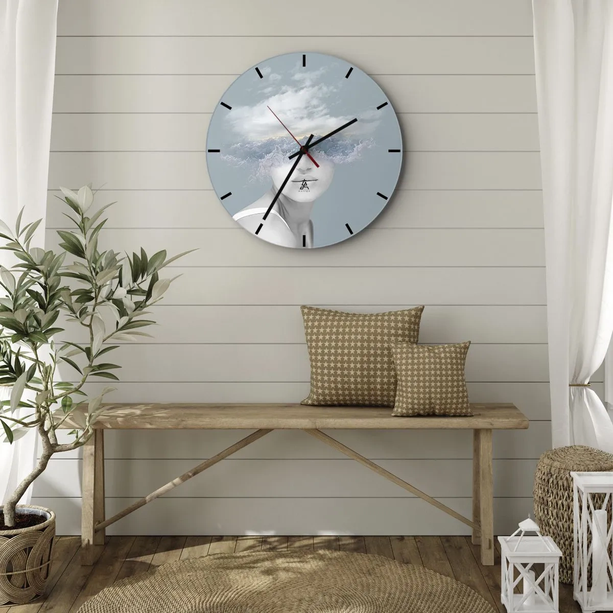 Relógio de parede - Relógio em vidro - Com a cabeça nas nuvens - 40x40 cm