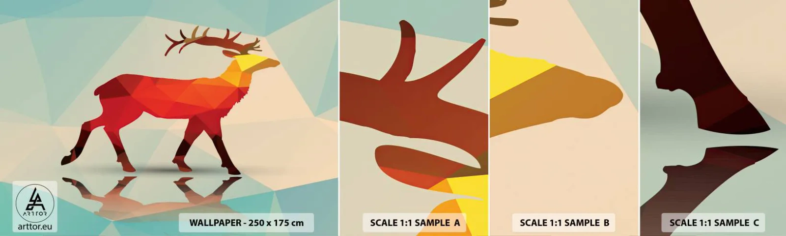 Amostra de Papel de Parede Standard Eco - Veado geométrico - Animais, Cervo, Figura Geométrica - 100x30 cm