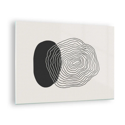 Quadro em vidro - Padrão abstrato com ovais e linhas pretas e brancas - 70x50cm - Duração e vibração - Decoração de parede moderna para a sala de estar e quarto ARTTOR