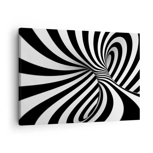 Quadro em tela - Túnel abstrato com listras espirais pretas e brancas - 70x50cm - Composição: espaço dançante - Decoração de parede moderna para a sala de estar e quarto ARTTOR