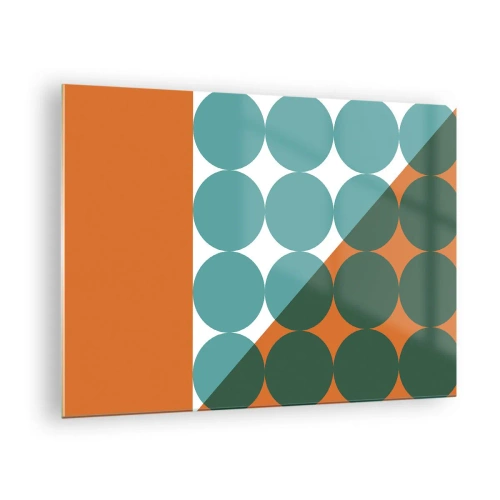 Quadro em vidro - Composição geométrica abstrata com círculos e um triângulo - 70x50cm - Para cima e na diagonal - Decoração de parede moderna para a sala de estar e quarto ARTTOR