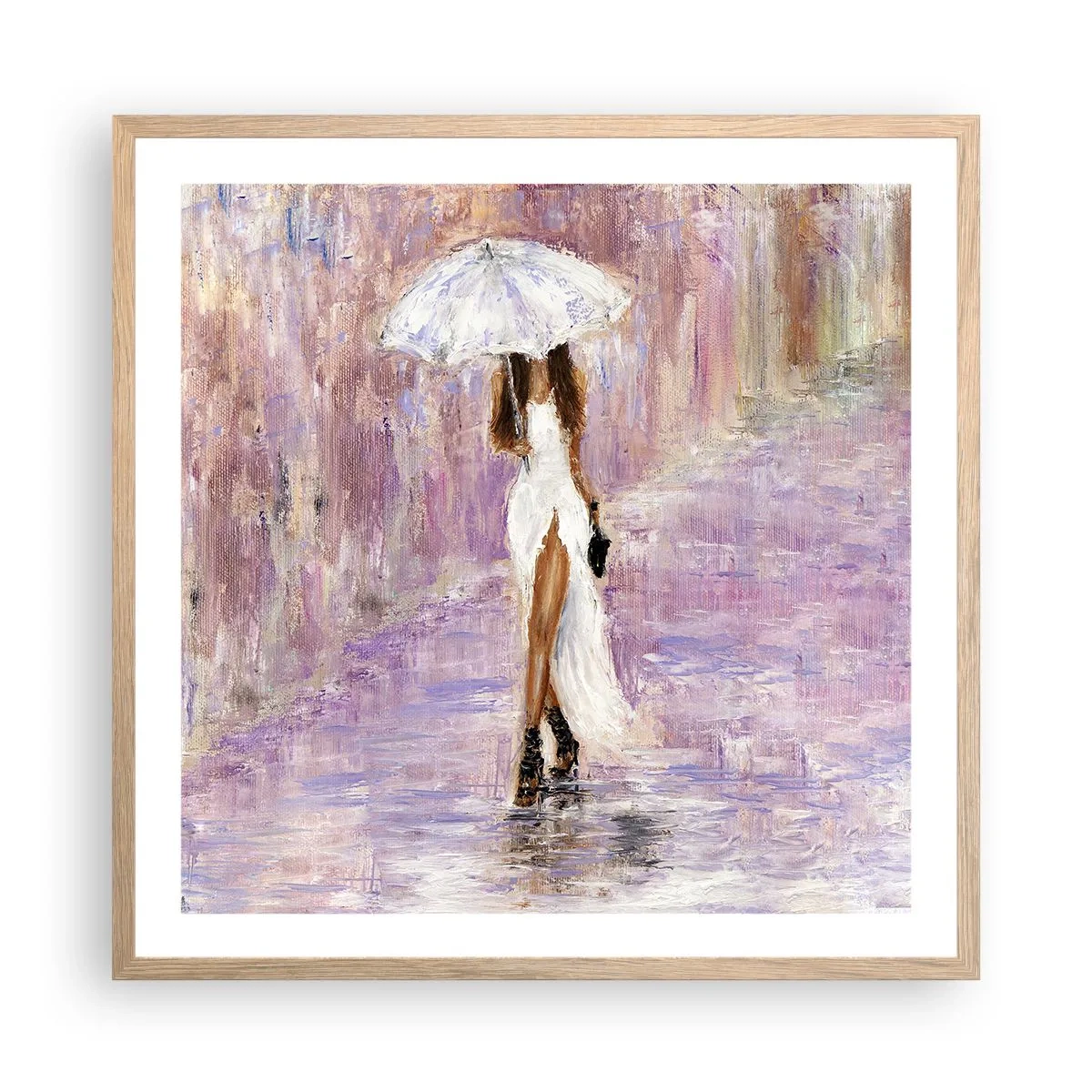 Pôster com moldura de carvalho claro - Na chuva lilás - 60x60 cm