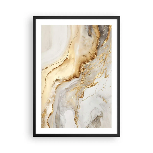 Pôster com moldura preta - Composição abstrata de mármore dourado e branco - 50x70cm - Abstração: beleza e bondade - Decoração de parede moderna para a sala de estar e quarto ARTTOR