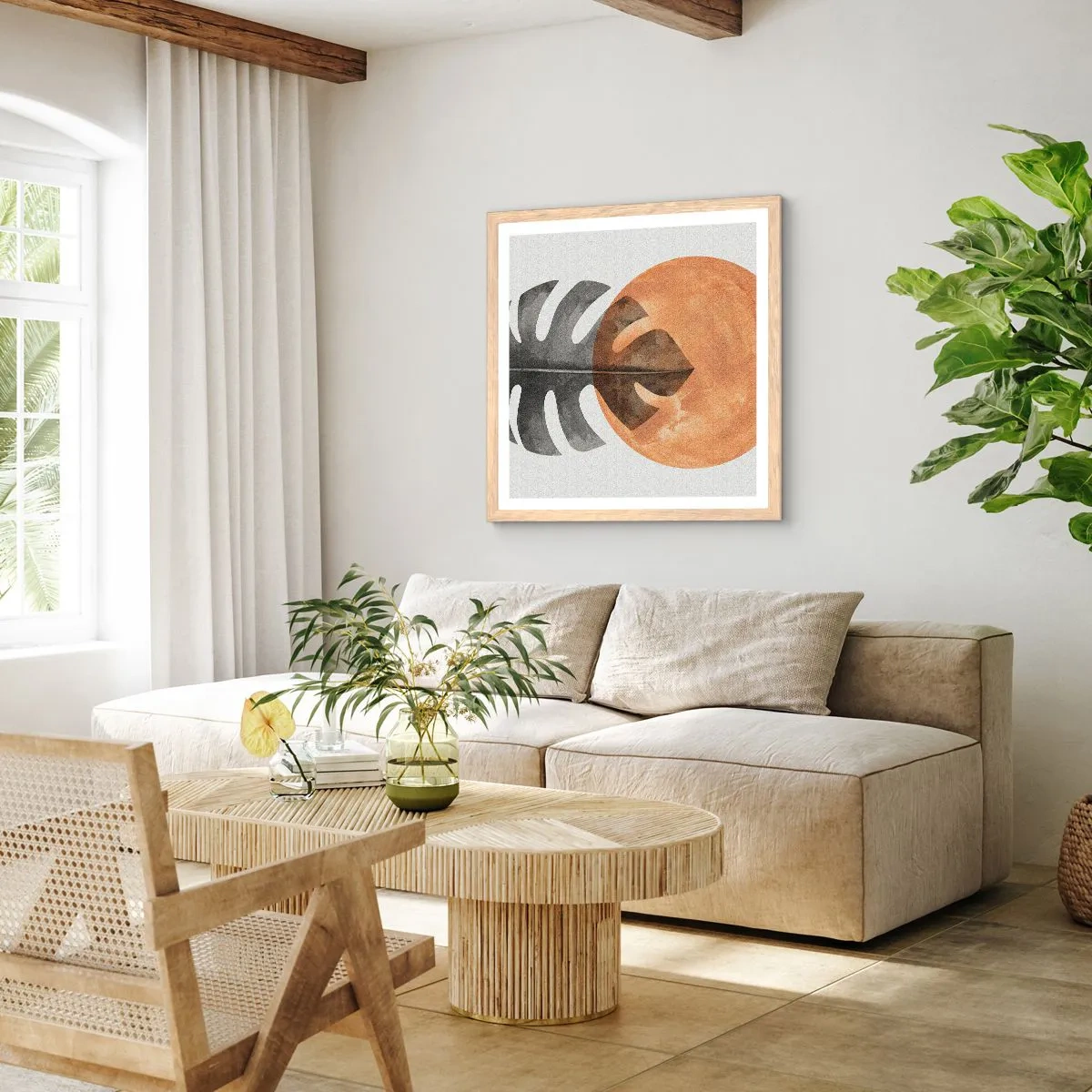 Pôster com moldura de carvalho claro - Sempre o sol - 60x60 cm