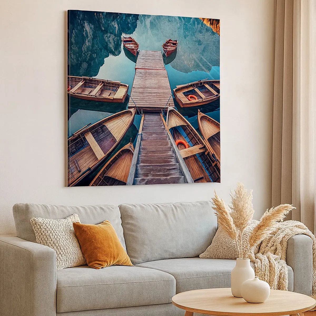 Quadro em tela - À espera na marina - 30x30 cm