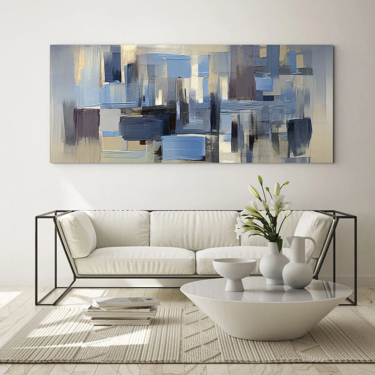 Quadro em vidro - Construção azul - 120x50 cm