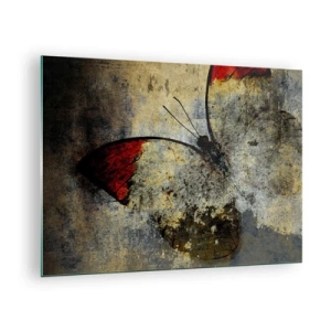Quadro em vidro - Borboleta abstrata em um fundo envelhecido - 70x50cm - Olhe antes que desapareça - Decoração de parede moderna para a sala de estar e quarto ARTTOR