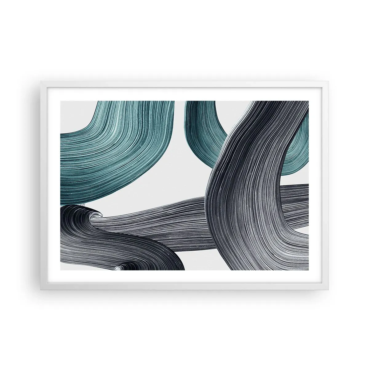 Pôster em moldura branca - Trilhas esmeralda e preta - 70x50 cm