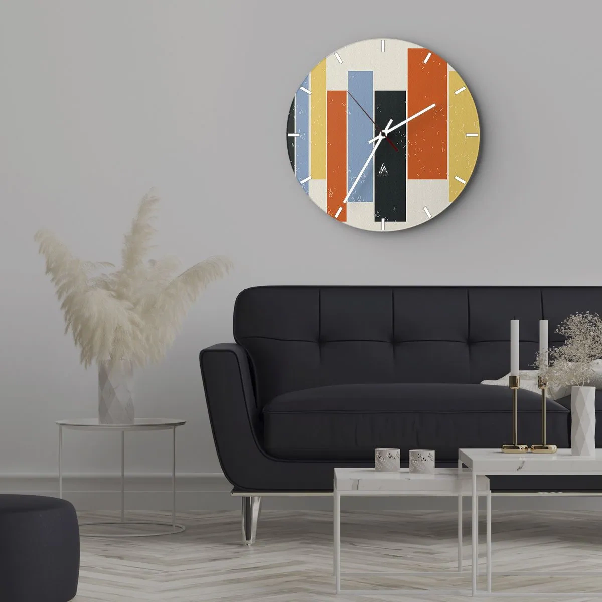 Relógio de parede - Relógio em vidro - Listras verticais retrô em cores quentes - 30x30cm - Notação musical - Decoração de parede moderna para a sala de estar, cozinha e quarto ARTTOR