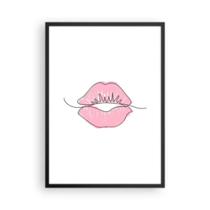 Pôster com moldura preta - Ilustração minimalista de lábios rosados em fundo branco - 50x70cm - Pronto para beijar? - Decoração de parede moderna para a sala de estar e quarto ARTTOR