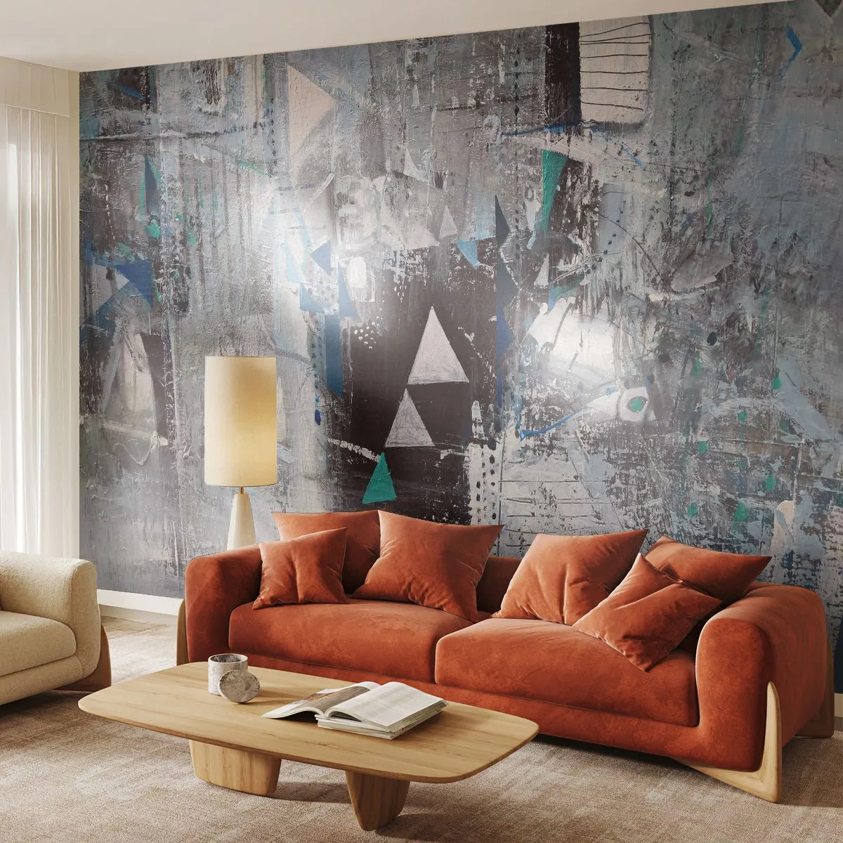 Papel de Parede Premium Sand - A ordem superior dos triângulos - Abstração, Pedaço, Padrão Moderno - 150x105 cm