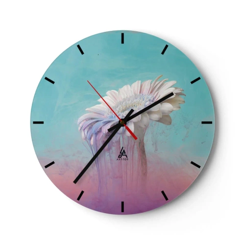 Relógio de parede - Relógio em vidro - Uma flor em um fundo pastel, com cores fluidas - 30x30cm - O submundo das flores - Decoração de parede moderna para a sala de estar, cozinha e quarto ARTTOR