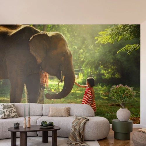 Papel de Parede Autocolante Deluxe Sticker - O poder da amizade - Animais, Elefante, Garota - 100x70 cm