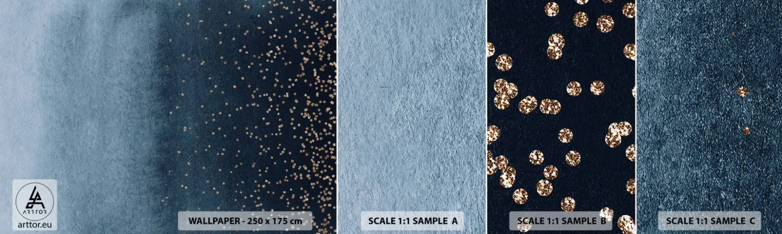 Amostra de Papel de Parede Standard Eco - Composição – fases azuis - Abstração, Pedaço, Projeto - 100x30 cm