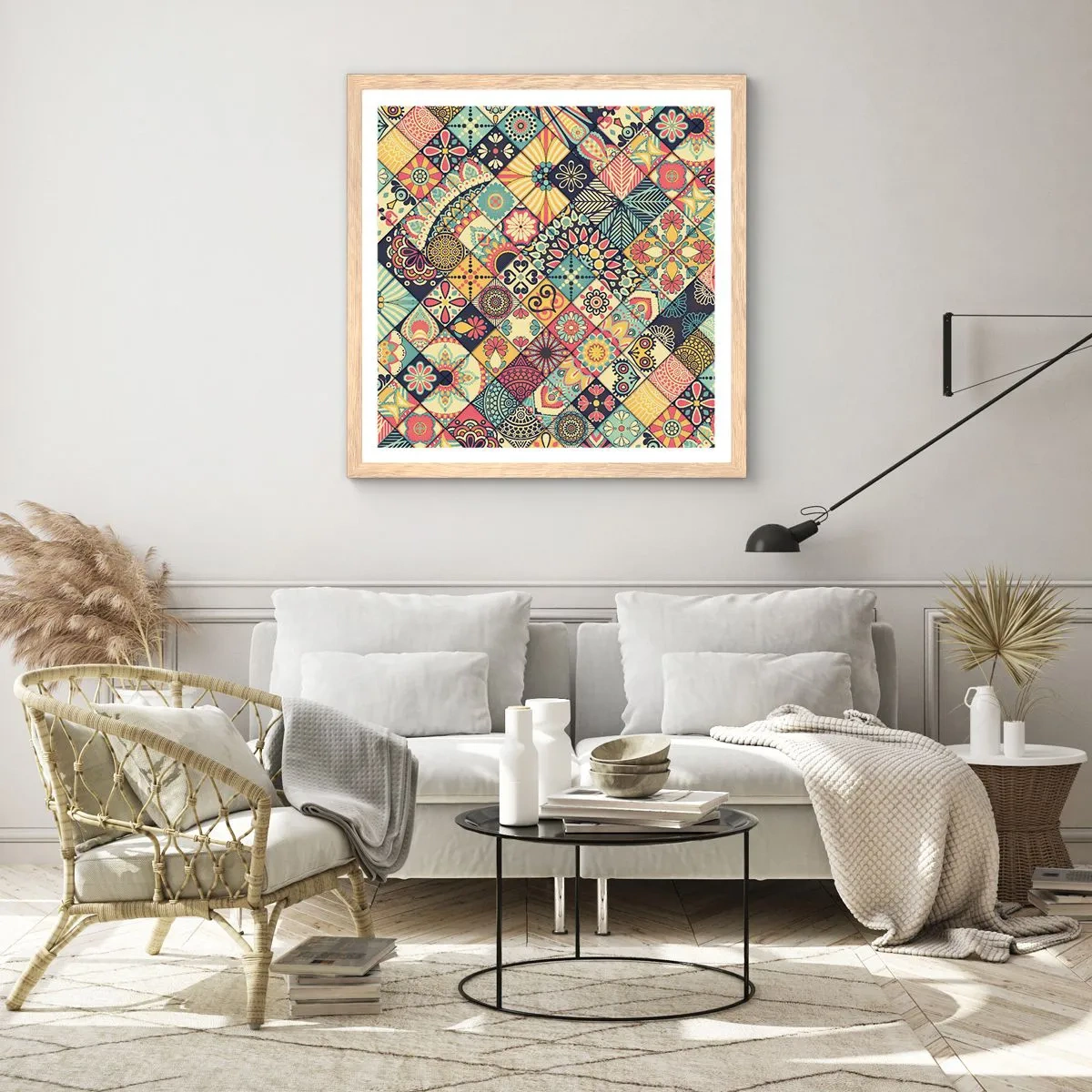 Pôster com moldura de carvalho claro - Vibrações marroquinas - 40x40 cm