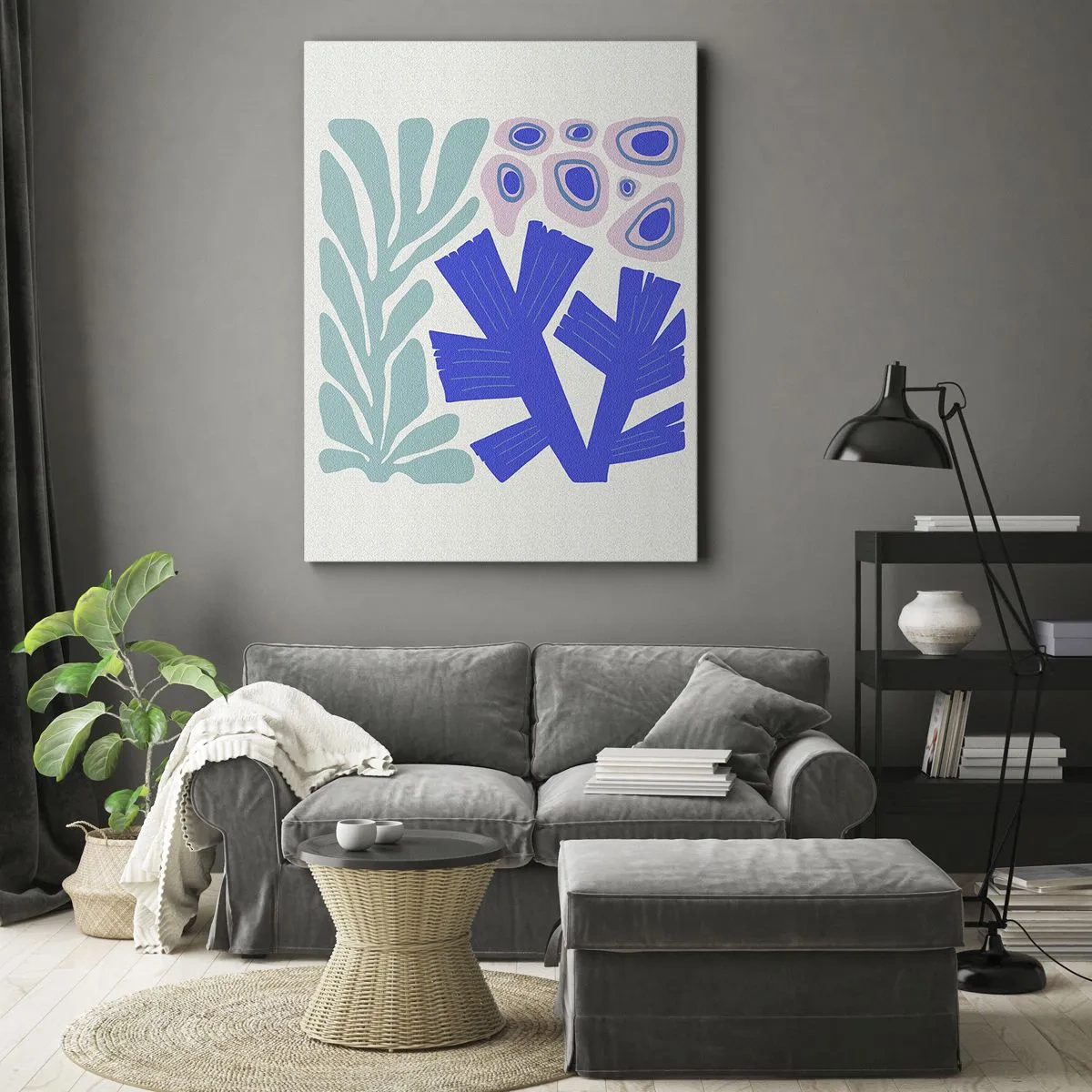 Quadro em tela - Jardim subaquático - 55x100 cm