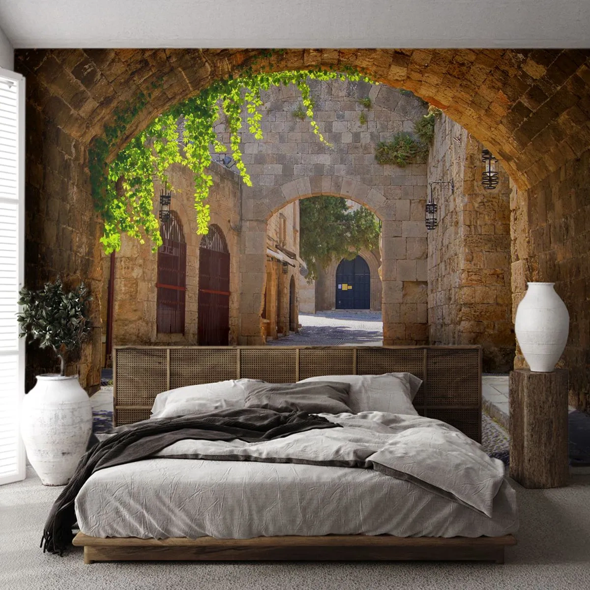 Papel de Parede Standard Eco - Ruas de pedra e passagens em arco na cidade histórica - 100x70cm - Em breve aparecerá uma procissão - Decoração de parede moderna para a sala de estar e quarto ARTTOR