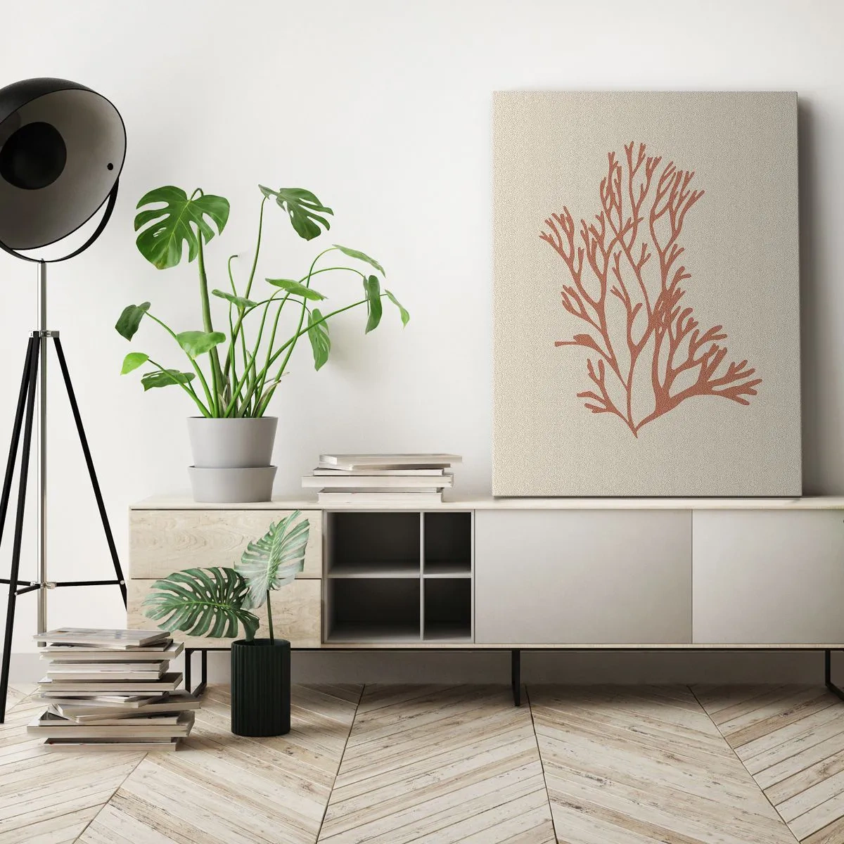 Quadro em tela - Filigrana coral - 45x80 cm