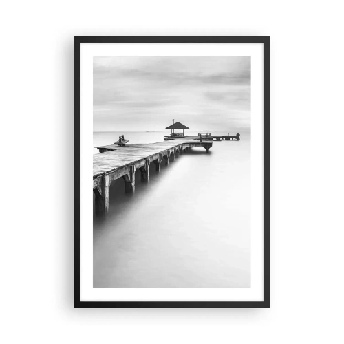 Pôster com moldura preta - Um píer preto e branco sobre um mar calmo - 50x70cm - Para longe - Decoração de parede moderna para a sala de estar e quarto ARTTOR