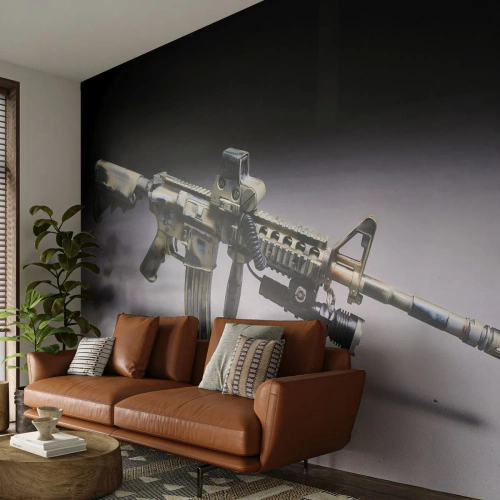 Papel de Parede Premium Sand - Sempre perigoso - Militares, Rifle, Arma - 100x70 cm