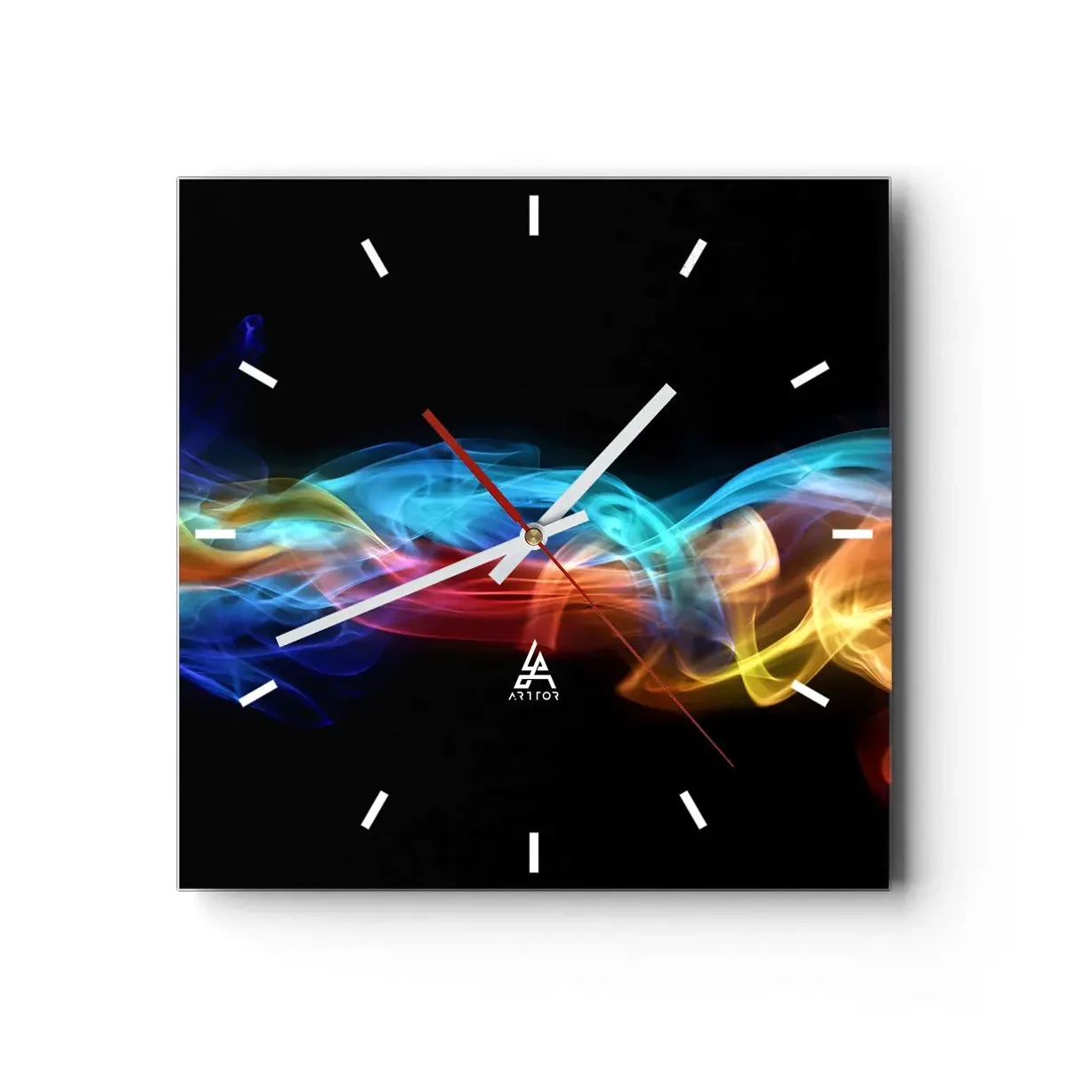 Relógio de parede - Relógio em vidro - Dança da névoa em arco-íris - 30x30 cm