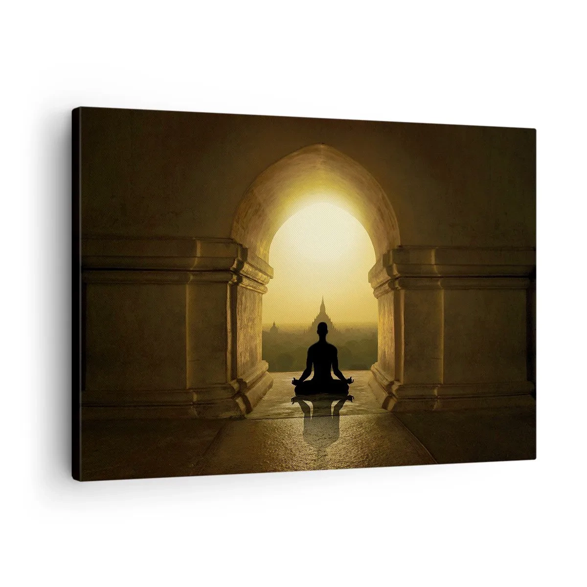 Quadro em tela - Silhueta de uma pessoa meditando à luz do pôr do sol - 70x50cm - Harmonia completa - Decoração de parede moderna para a sala de estar e quarto ARTTOR